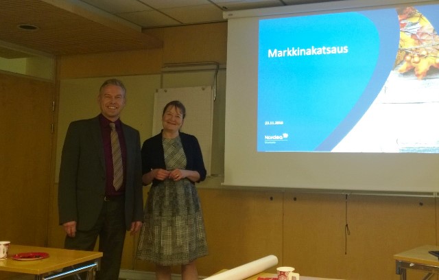 Nordean Harri Ahlgren ja Jaana Mattsson Keski-Uudenmaan Osakesäästäjien vieraina 23.11.2016. Nordean Harri Ahlgren ja Jaana Mattsson Keski-Uudenmaan Osakesäästäjien vieraina 23.11.2016.