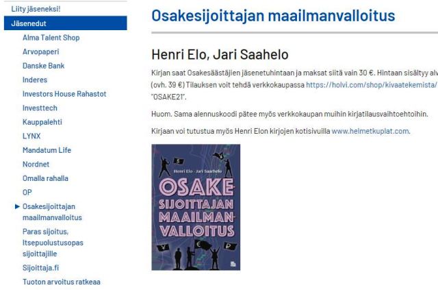 Kuvaleike: Osakesäästäjien kotisivuilta www.osakeliitto.fi löytyy paljon rahan arvoisia jäsenetuja kohdasta Jäsenyys - Jäsenedut. Kuvaleike: Osakesäästäjien kotisivuilta www.osakeliitto.fi löytyy paljon rahan arvoisia jäsenetuja kohdasta Jäsenyys - Jäsenedut.