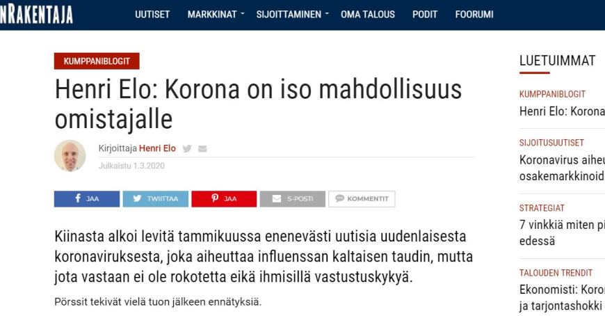 Henri Elo: Korona on iso mahdollisuus omistajalle